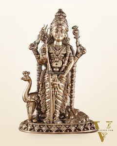 Pure Brass Superfine Murugan with Peacock & Snake Idol – 4 Inch