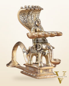 Pure Brass Superfine Naag Kanya Sitting on an Elephant Aarti Diya – Rare Find 6"