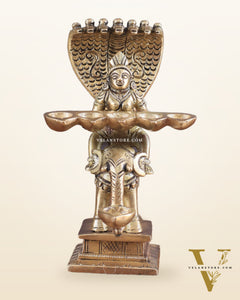Pure Brass Superfine Naag Kanya Sitting on an Elephant Aarti Diya – Rare Find 6"