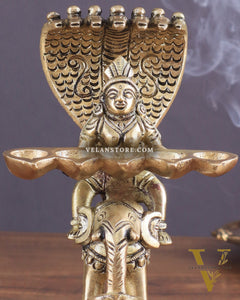 Pure Brass Superfine Naag Kanya Sitting on an Elephant Aarti Diya – Rare Find 6"