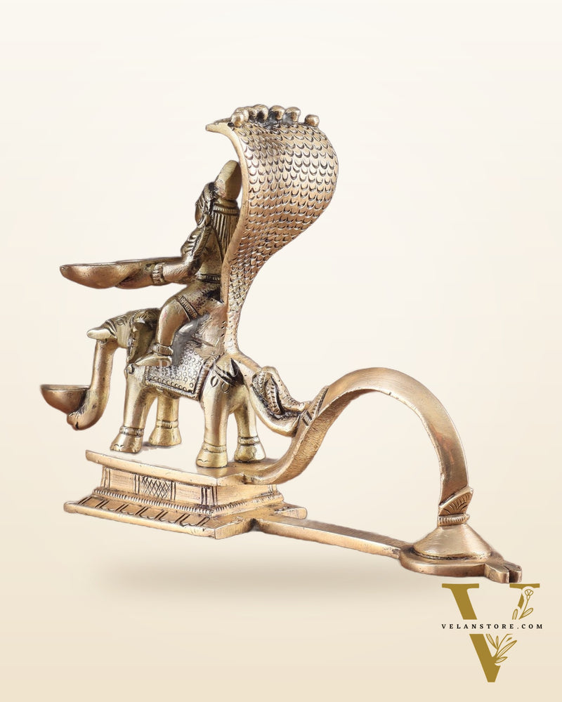 Pure Brass Superfine Naag Kanya Sitting on an Elephant Aarti Diya – Rare Find 6"