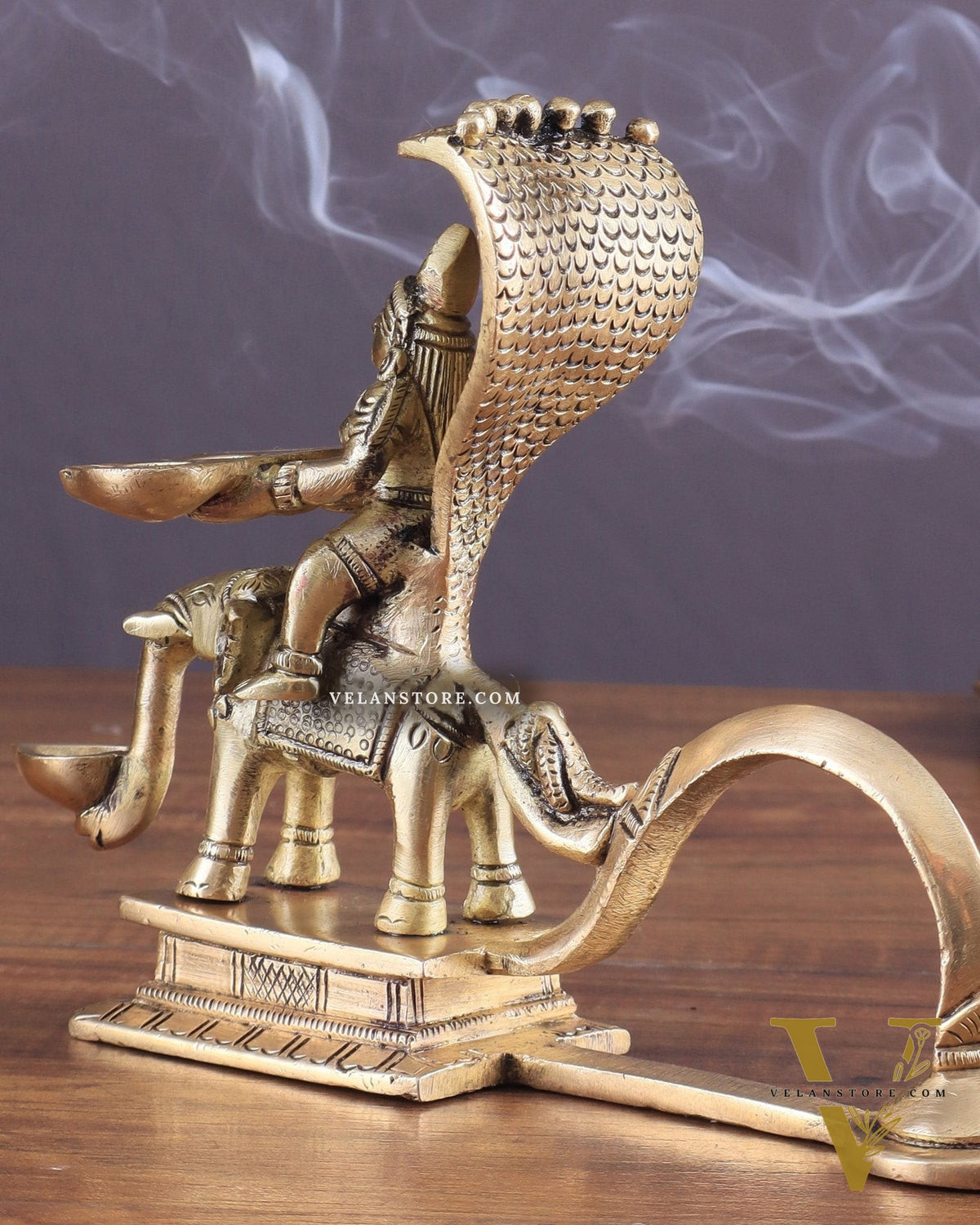 Pure Brass Superfine Naag Kanya Sitting on an Elephant Aarti Diya – Rare Find 6"