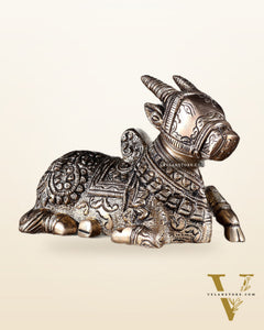 Pure Brass Superfine Nandi Idol – Fully Engraved Sacred Bull of Shiva 7"