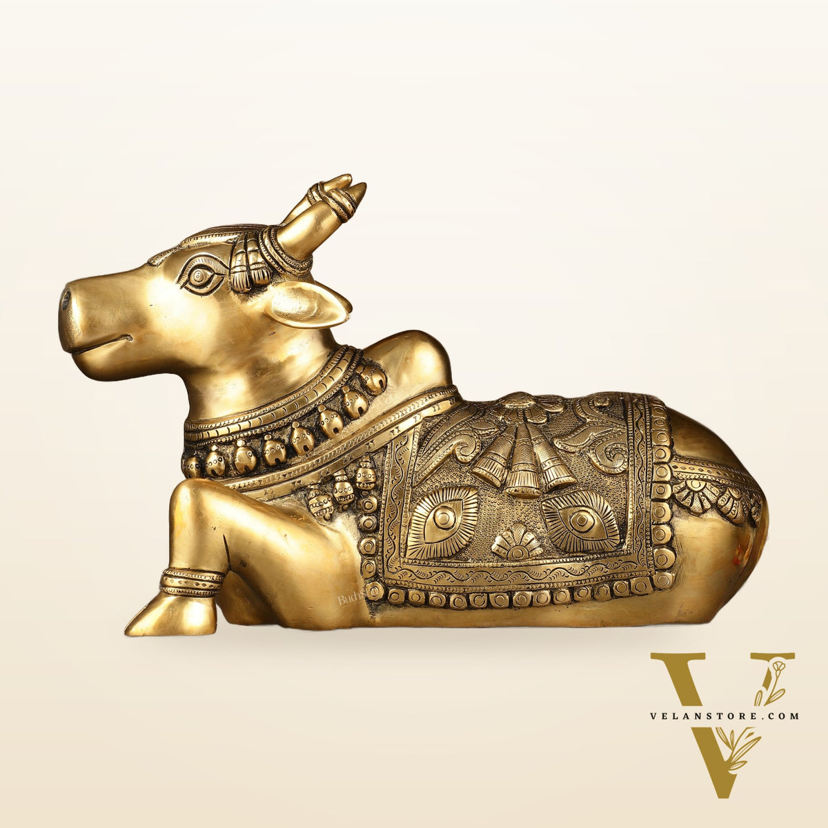Pure Brass Superfine Nandi Statue with Enhanced Carvings - 16"