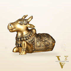 Pure Brass Superfine Nandi Statue with Enhanced Carvings - 16"