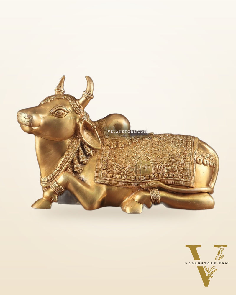 Pure Brass Superfine Nandi with Shiv Ling Carving | 14"