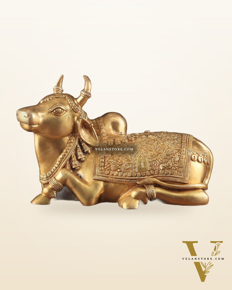 Pure Brass Superfine Nandi with Shiv Ling Carving | 14"
