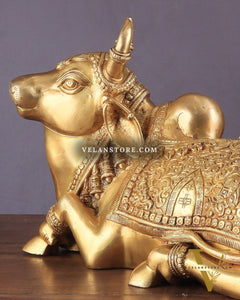 Pure Brass Superfine Nandi with Shiv Ling Carving | 14"