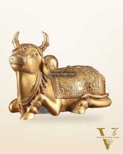 Pure Brass Superfine Nandi with Shiv Ling Carving | 14"
