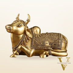 Pure Brass Superfine Nandi with Shiv Ling Carving | 14x10 Inch