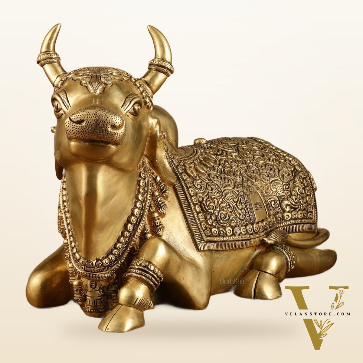 Pure Brass Superfine Nandi with Shiv Ling Carving | 14x10 Inch