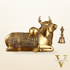 Pure Brass Superfine Nandi with Shiv Ling Carving | 14x10 Inch