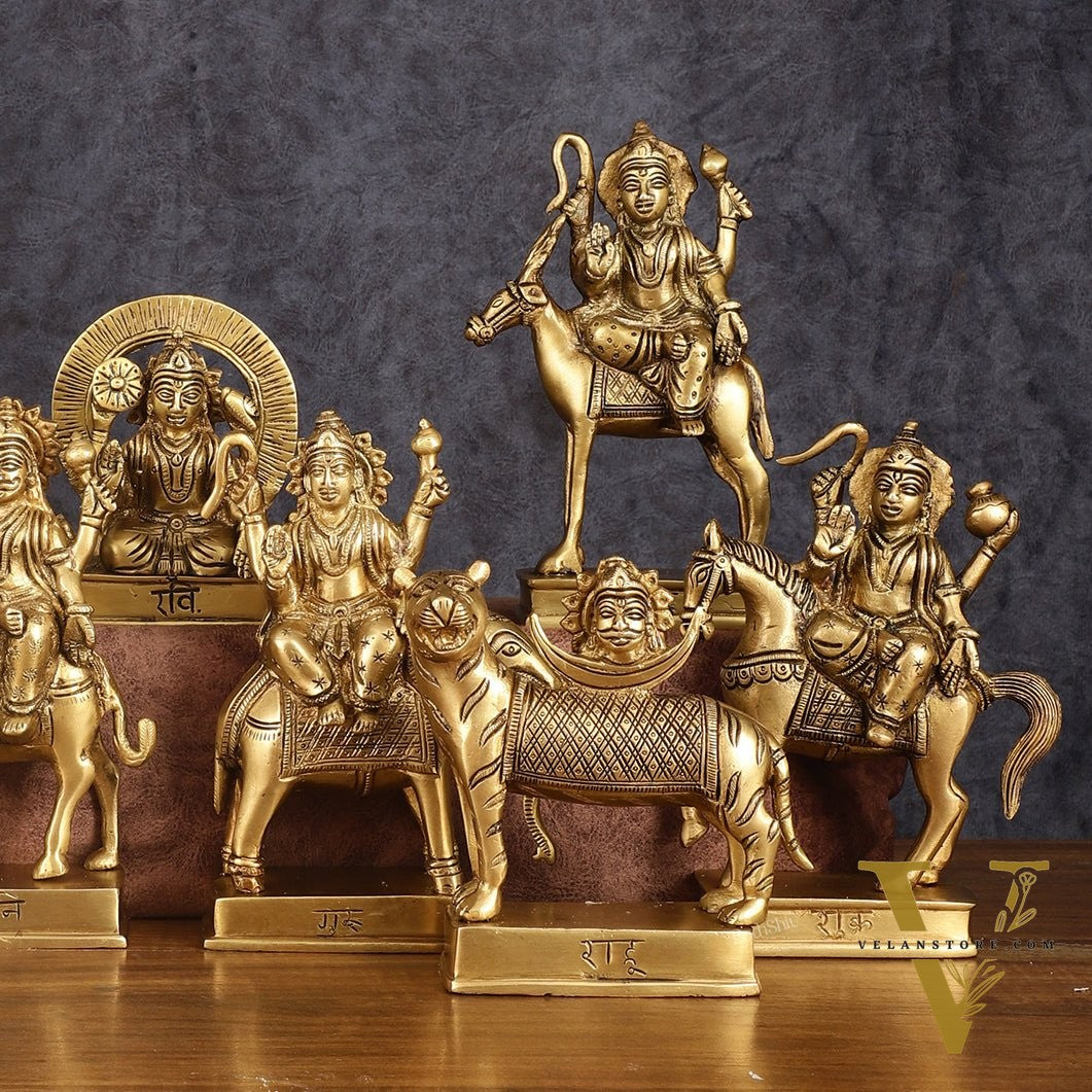 Pure Brass Superfine Navgraha Idols - 6.5 Inch Height