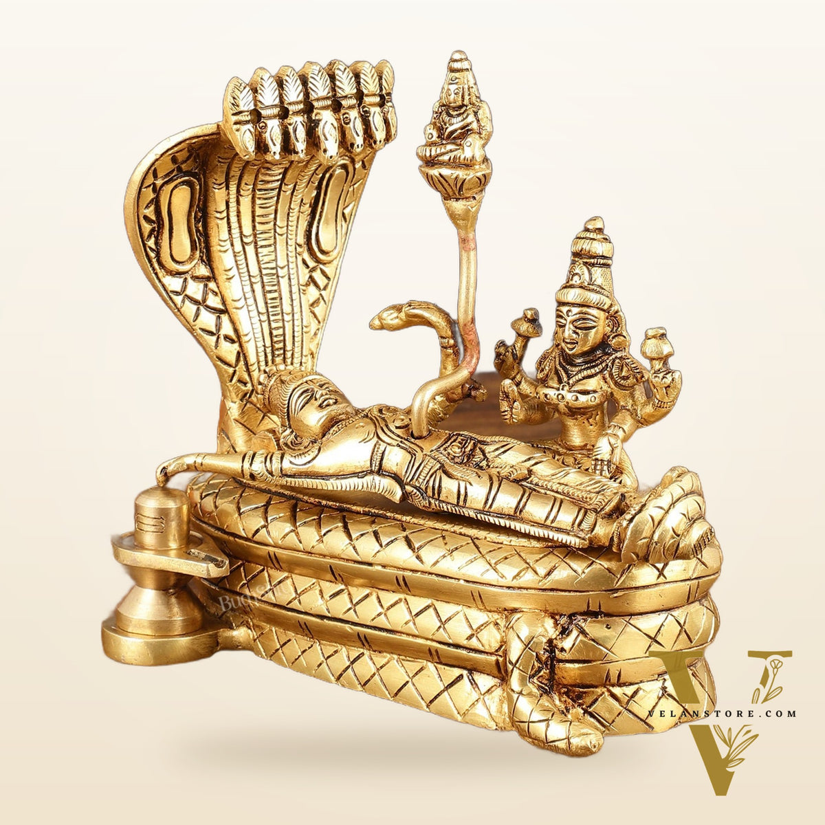 Pure Brass Superfine Padmanabha Swamy with devinlakshmi Idol - 5.5" Height