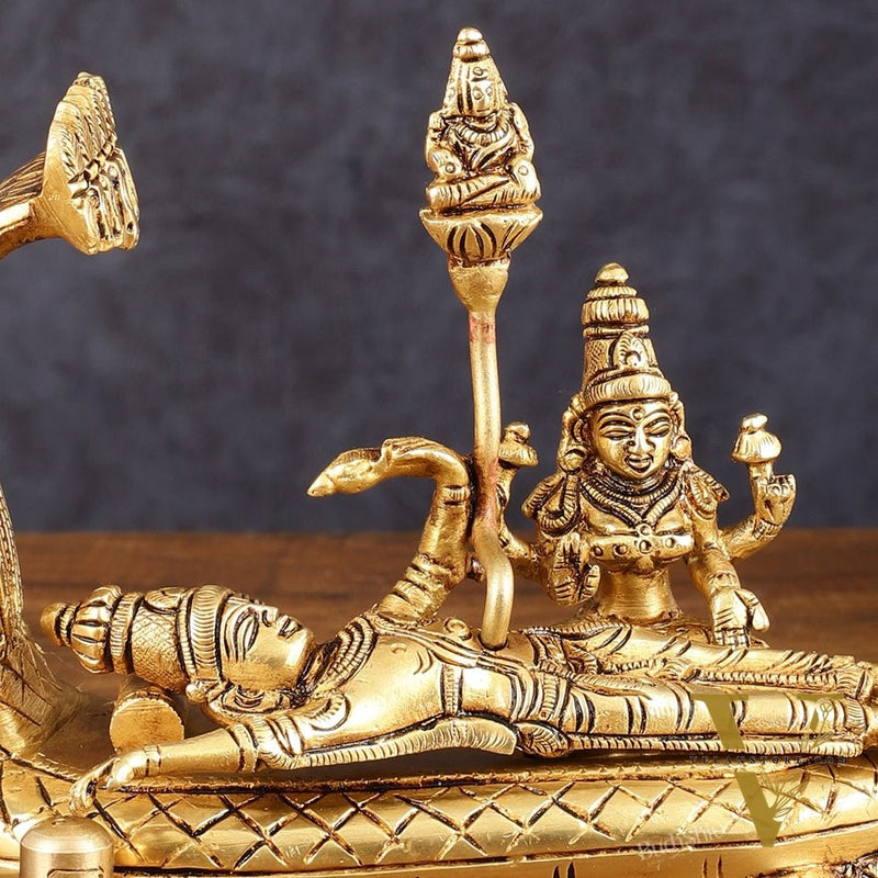 Pure Brass Superfine Padmanabha Swamy with devinlakshmi Idol - 5.5" Height