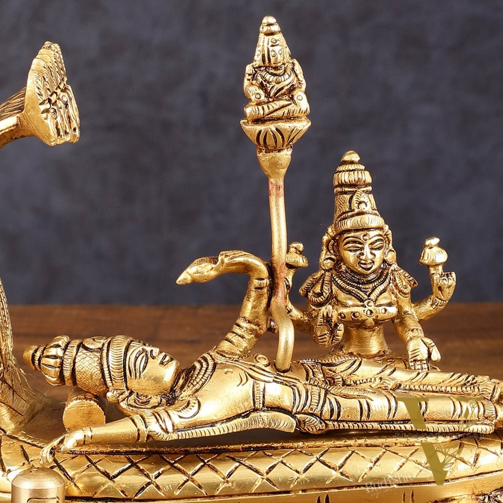 Pure Brass Superfine Padmanabha Swamy with devinlakshmi Idol - 5.5" Height