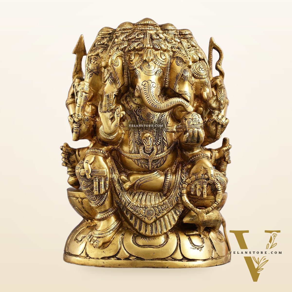 Pure Brass Superfine Panchmukhi Ganesha Statue - 11 inch
