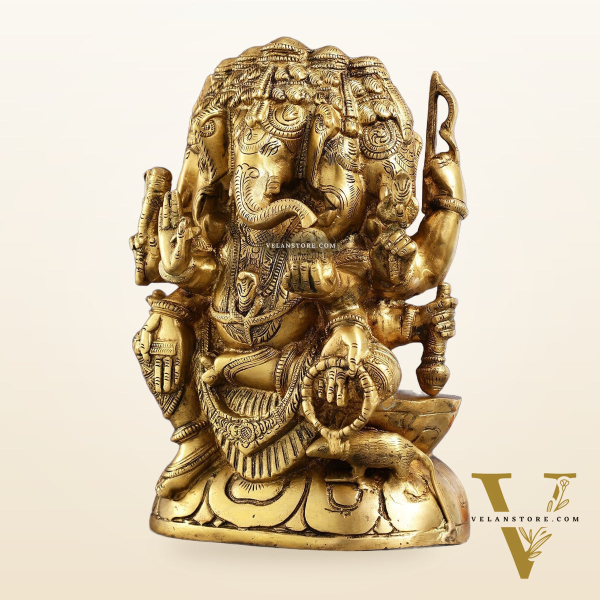 Pure Brass Superfine Panchmukhi Ganesha Statue - 11 inch