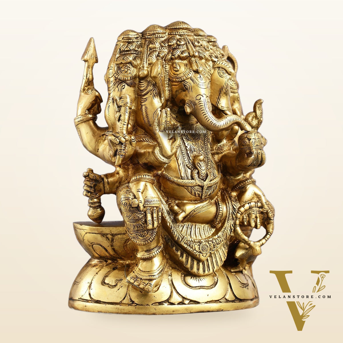 Pure Brass Superfine Panchmukhi Ganesha Statue - 11 inch