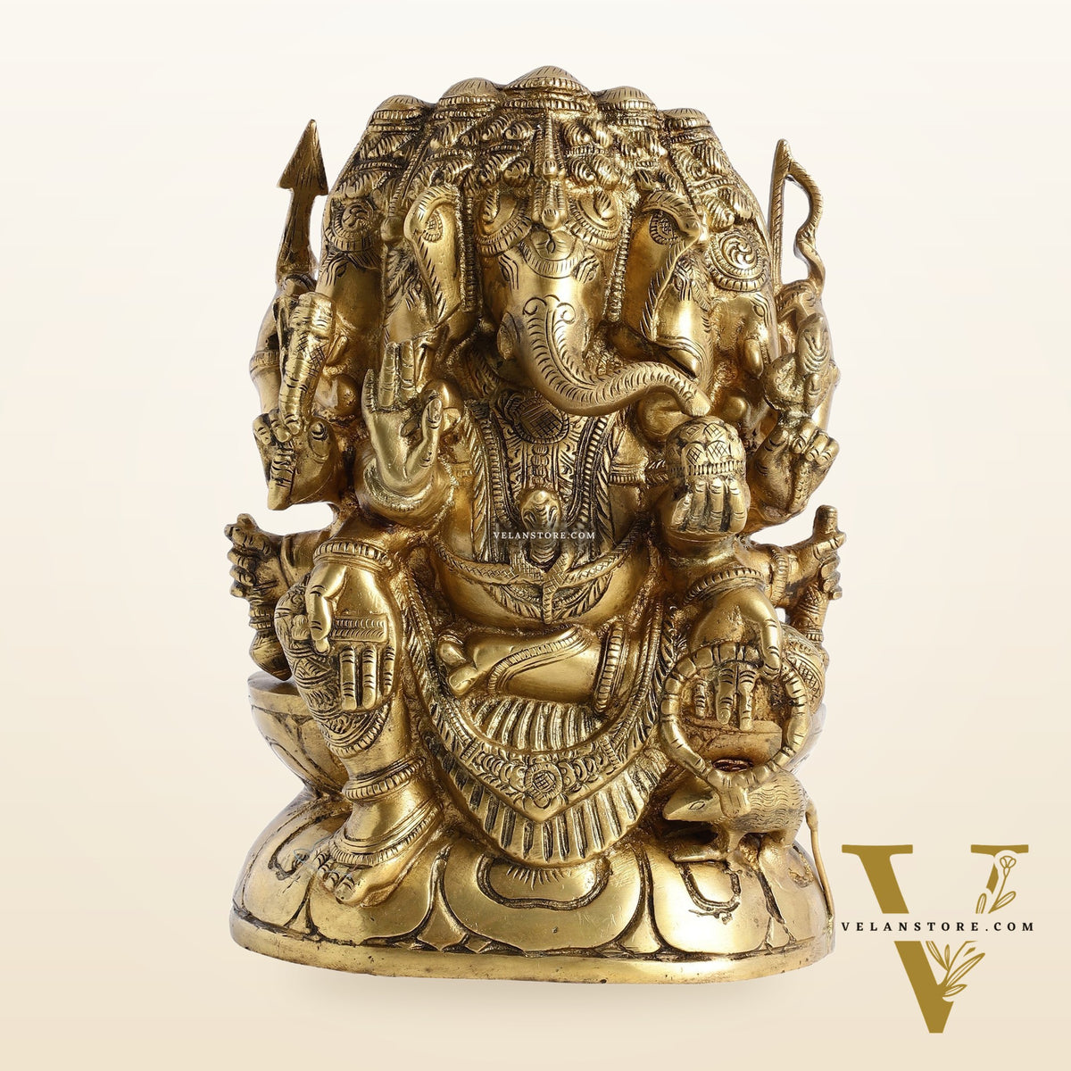 Pure Brass Superfine Panchmukhi Ganesha Statue - 11 inch
