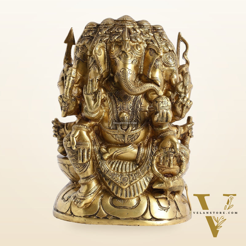 Pure Brass Superfine Panchmukhi Ganesha Statue - 11 inch