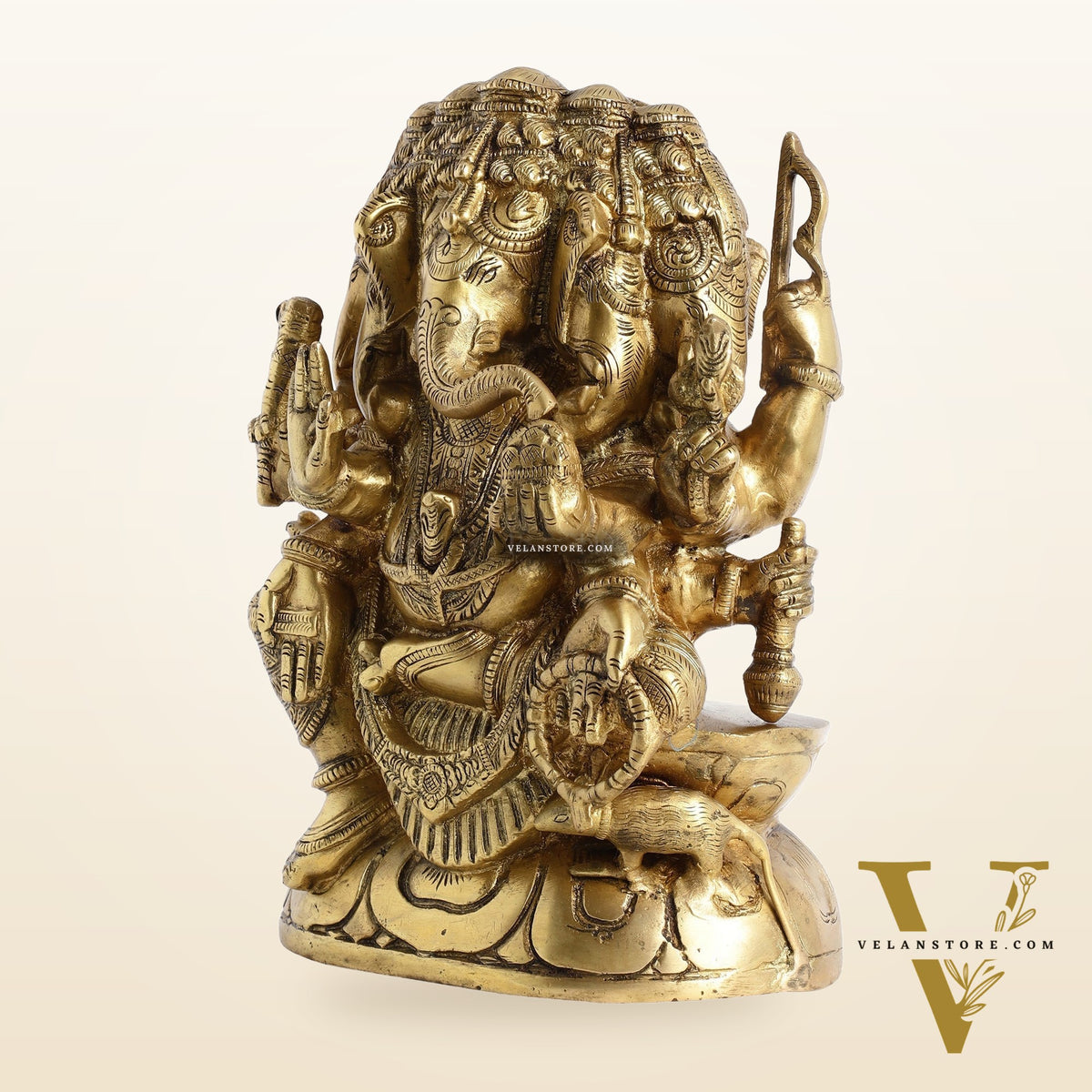 Pure Brass Superfine Panchmukhi Ganesha Statue - 11 inch