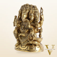 Pure Brass Superfine Panchmukhi Ganesha Statue - 11 inch
