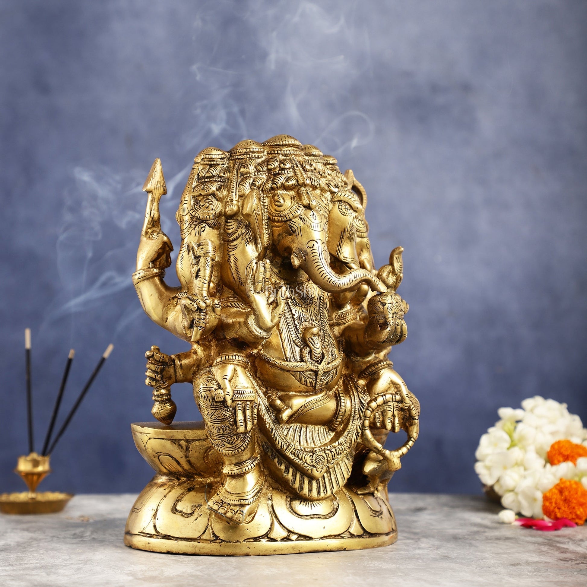 Pure Brass Superfine Panchmukhi Ganesha Statue - 11 inch