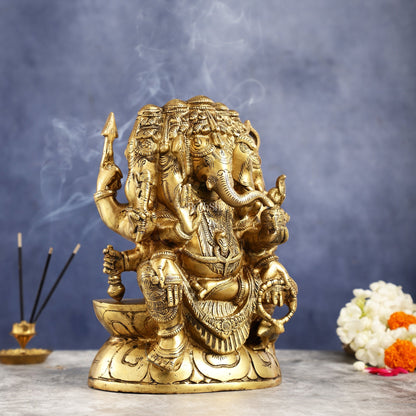 Pure Brass Superfine Panchmukhi Ganesha Statue - 11 inch