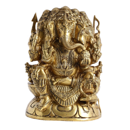 Pure Brass Superfine Panchmukhi Ganesha Statue - 11 inch