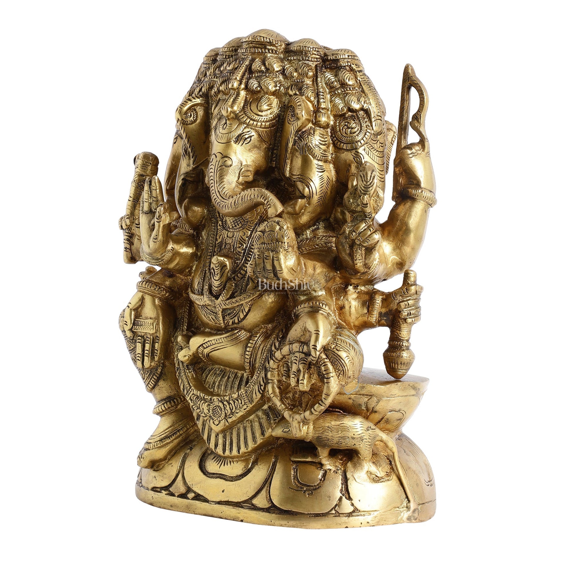 Pure Brass Superfine Panchmukhi Ganesha Statue - 11 inch