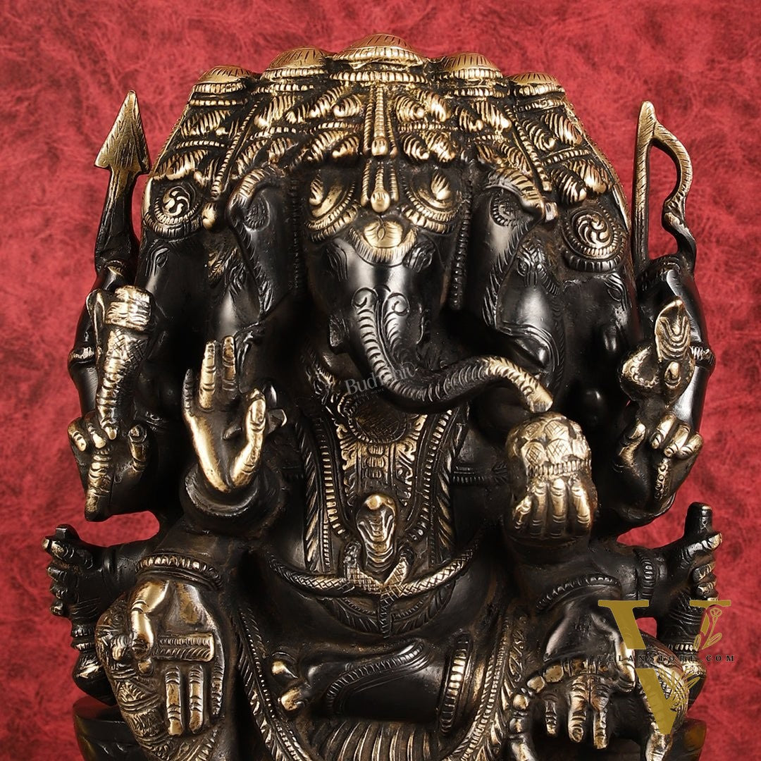 Pure Brass Superfine Panchmukhi Ganesha Statue 11"