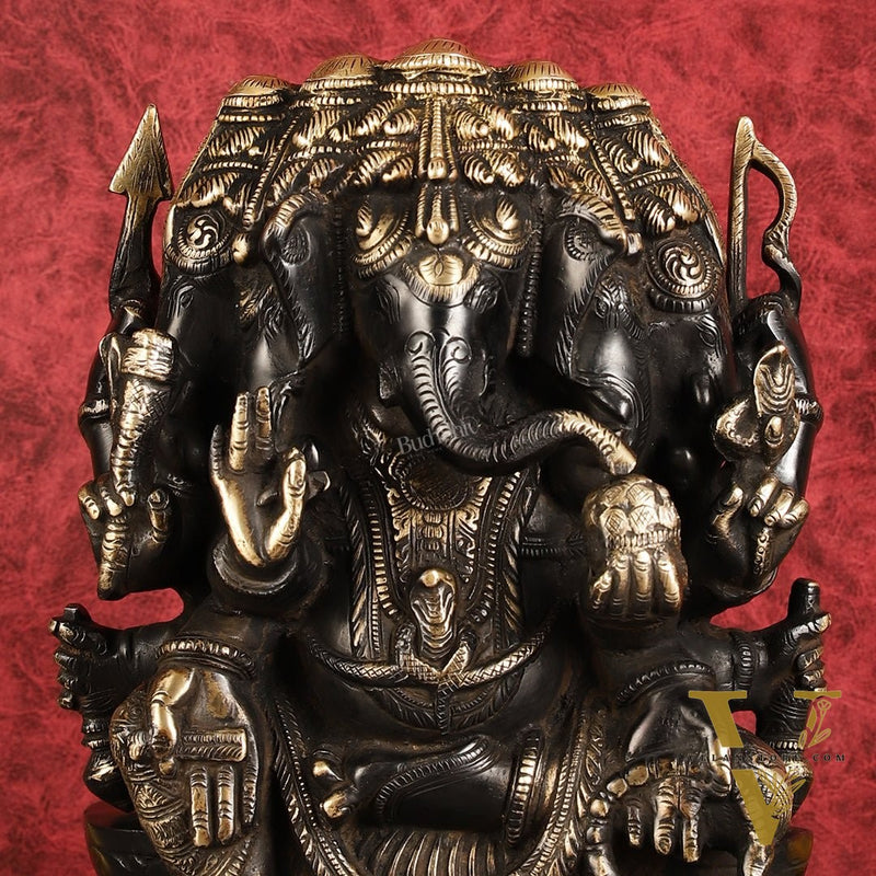 Pure Brass Superfine Panchmukhi Ganesha Statue 11"