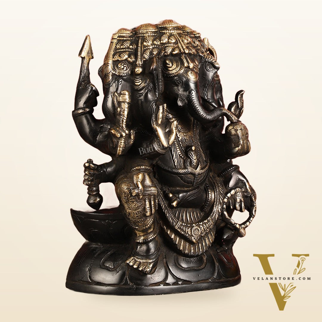Pure Brass Superfine Panchmukhi Ganesha Statue 11"