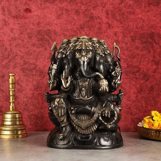 Pure Brass Superfine Panchmukhi Ganesha Statue 11"