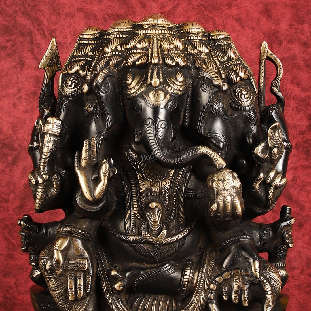 Pure Brass Superfine Panchmukhi Ganesha Statue 11"