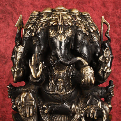 Pure Brass Superfine Panchmukhi Ganesha Statue 11"