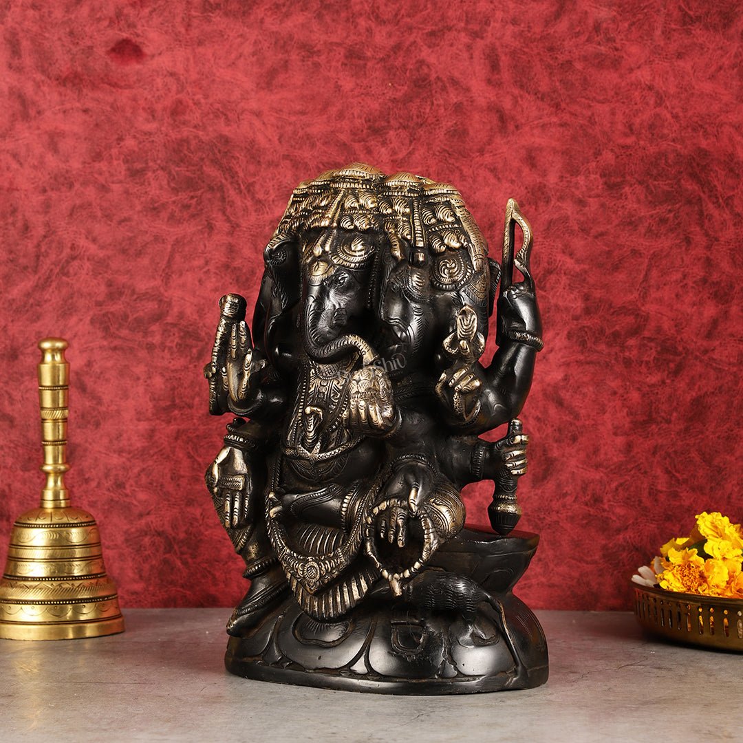 Pure Brass Superfine Panchmukhi Ganesha Statue 11"