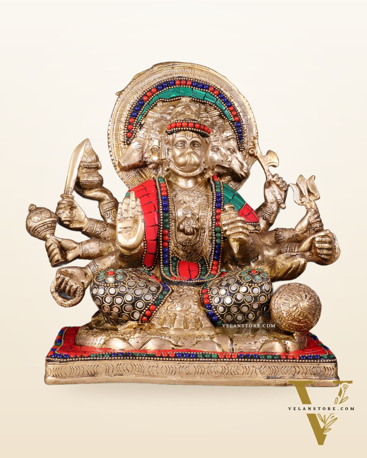Pure Brass Superfine Panchmukhi Hanuman 10"