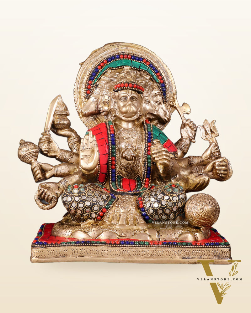 Pure Brass Superfine Panchmukhi Hanuman 10"