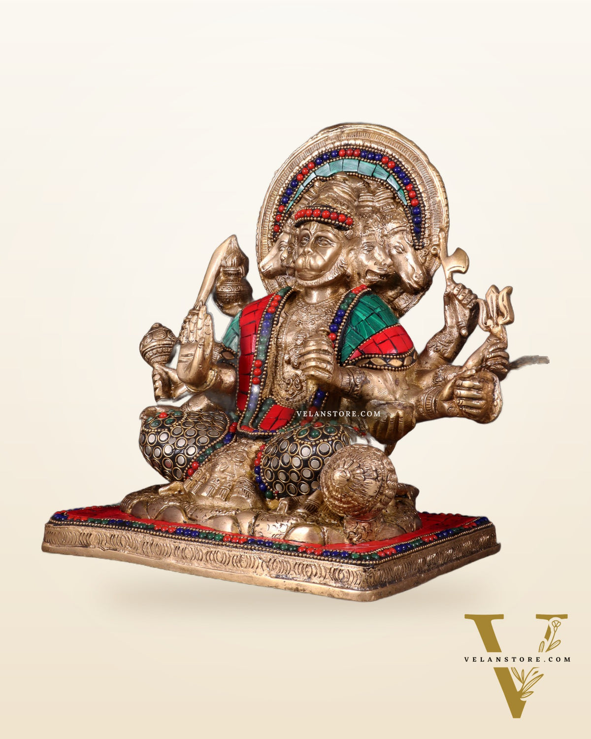 Pure Brass Superfine Panchmukhi Hanuman 10"