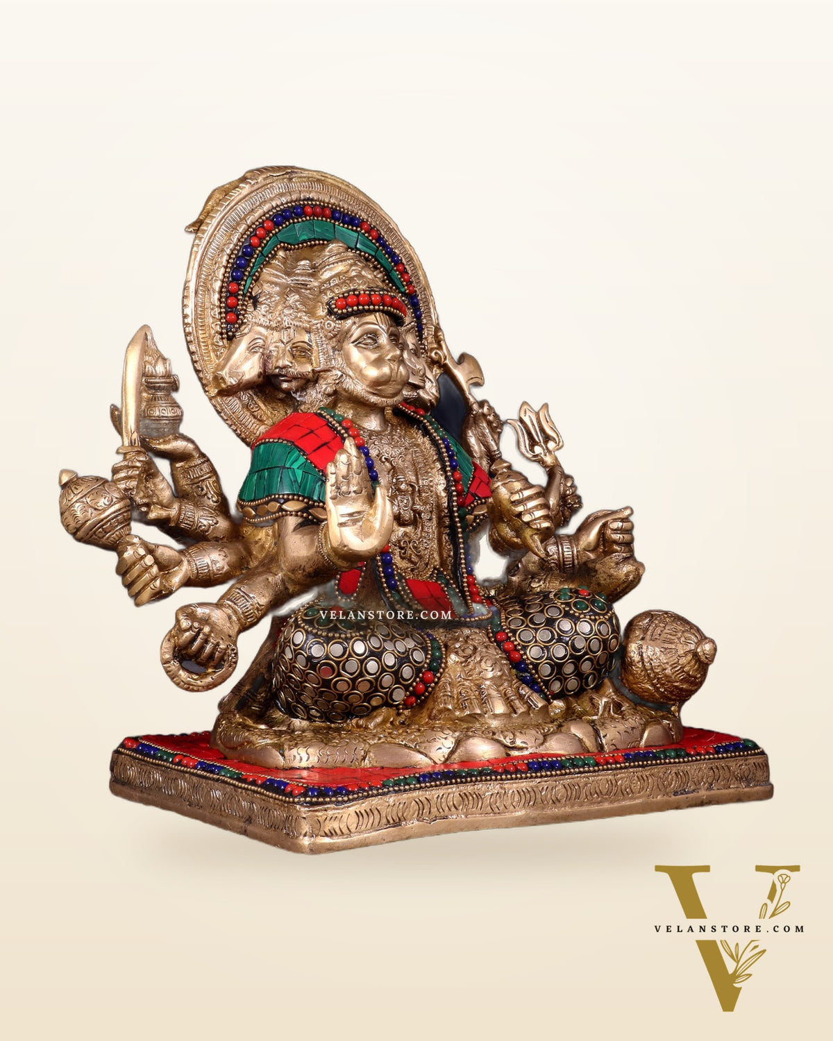 Pure Brass Superfine Panchmukhi Hanuman 10"