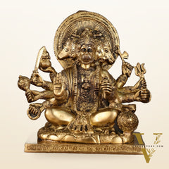 Pure Brass Superfine Panchmukhi Hanuman Blessing Statue - 10 inch antique finish