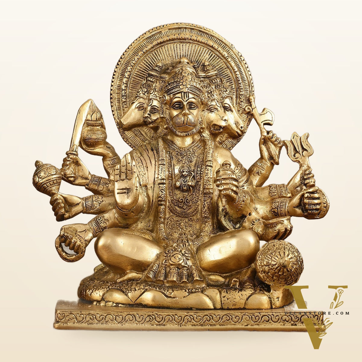 Pure Brass Superfine Panchmukhi Hanuman Blessing Statue - 10 inch
