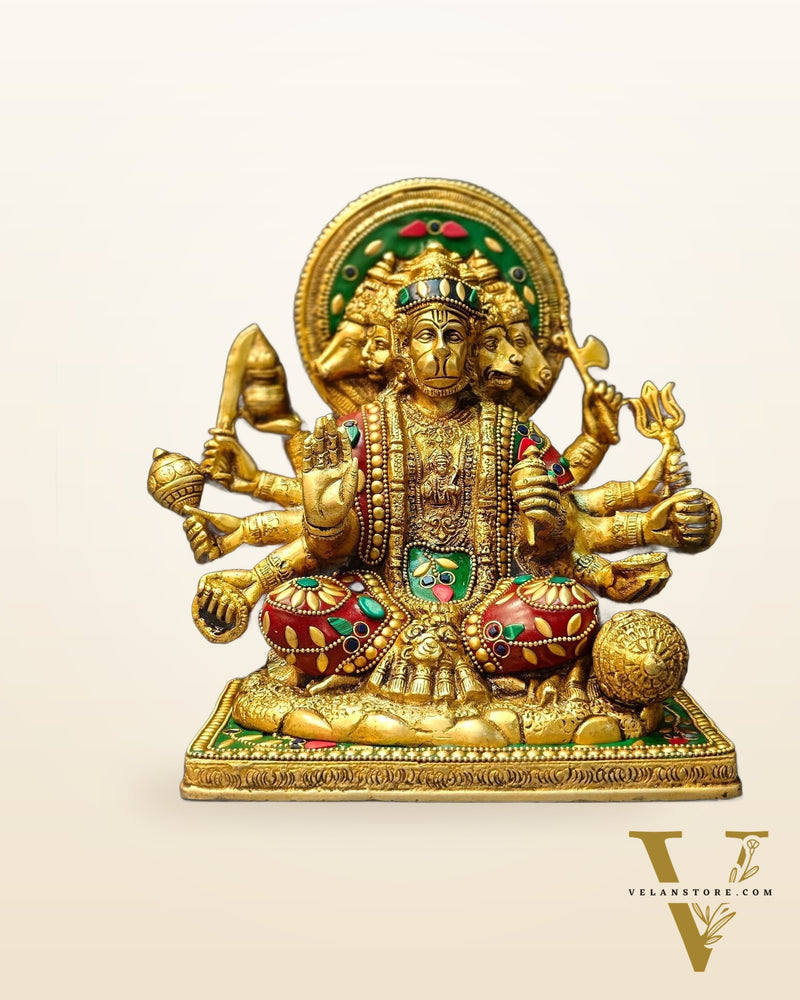 Pure Brass Superfine Panchmukhi Hanuman Blessing Statue - 10 inch multicolour