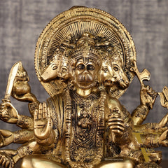 Pure Brass Superfine Panchmukhi Hanuman Blessing Statue - 10 inch antique finish