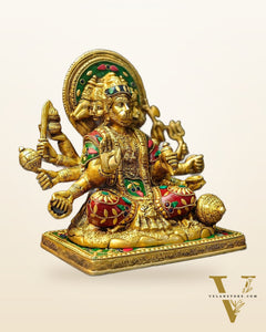 Pure Brass Superfine Panchmukhi Hanuman Blessing Statue - 10 inch multicolour