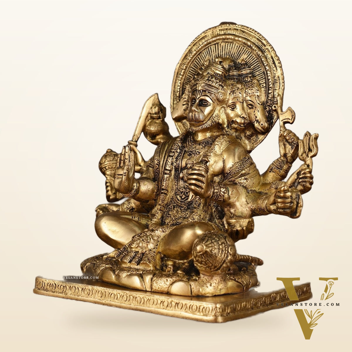Pure Brass Superfine Panchmukhi Hanuman Blessing Statue - 10 inch antique finish