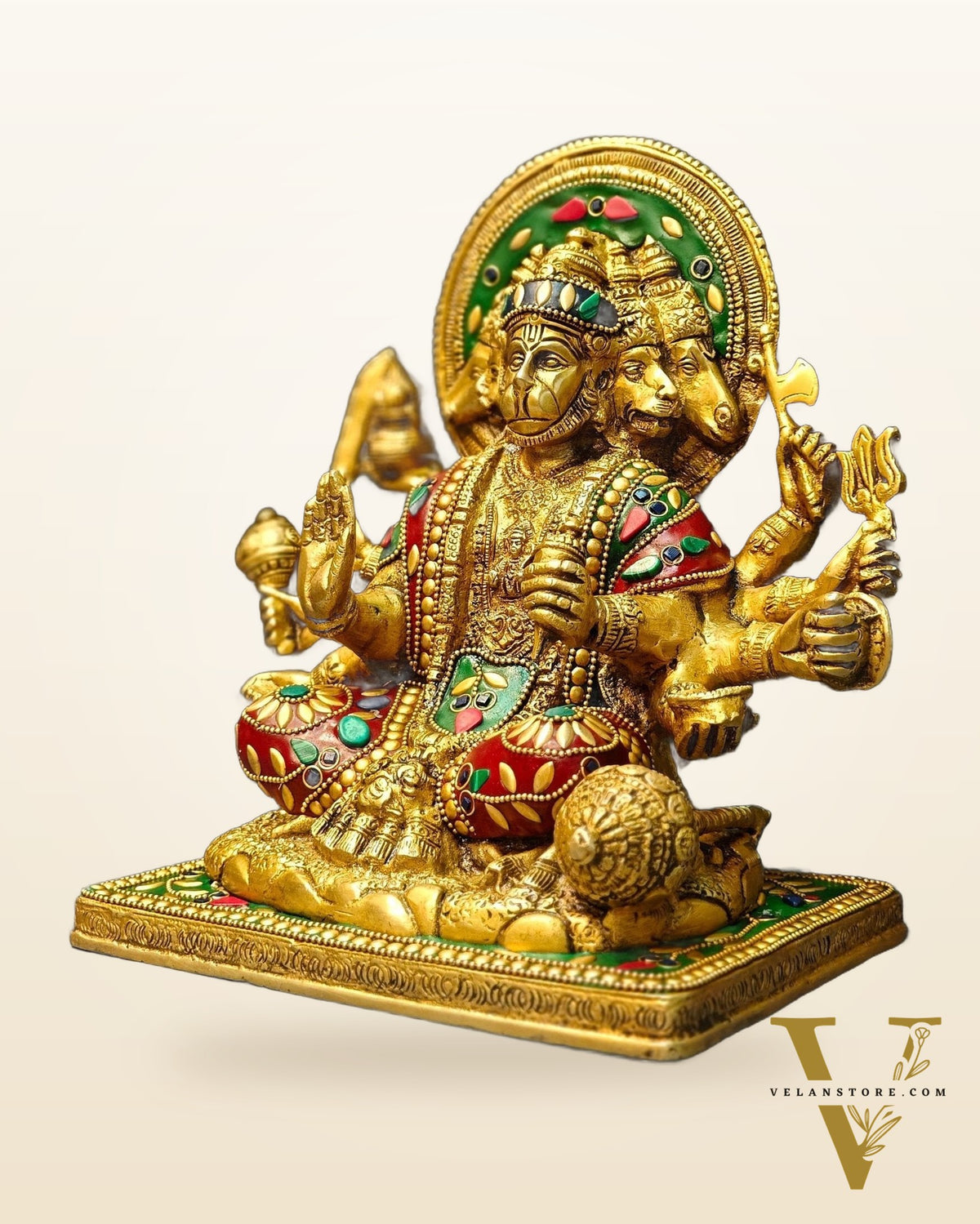 Pure Brass Superfine Panchmukhi Hanuman Blessing Statue - 10 inch multicolour