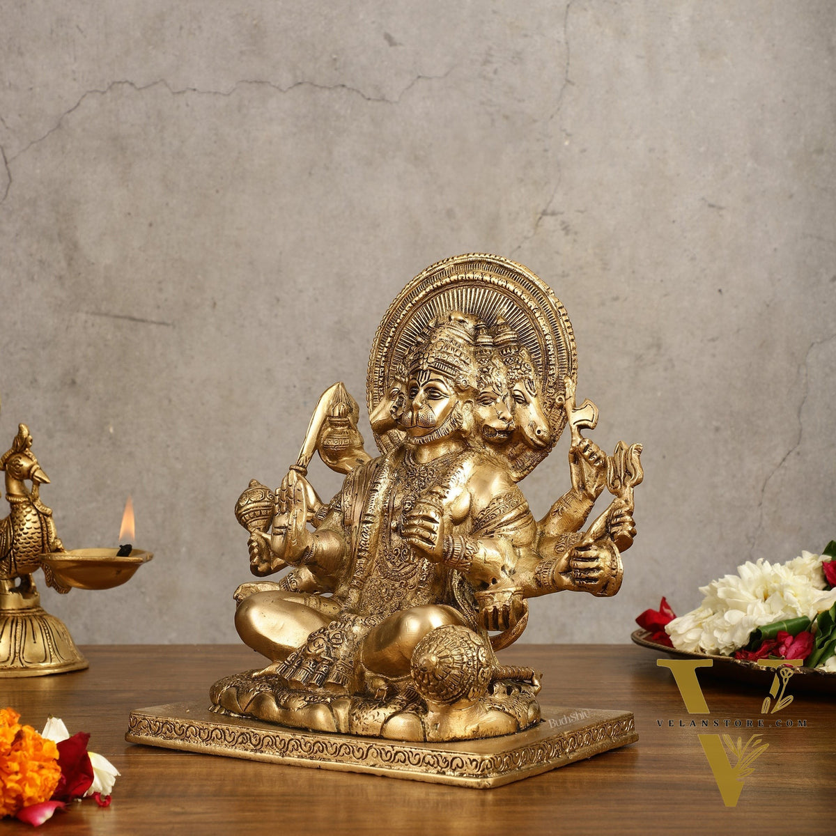 Pure Brass Superfine Panchmukhi Hanuman Blessing Statue - 10 inch